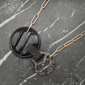 Vintage Double Black Belt Buckle Necklace