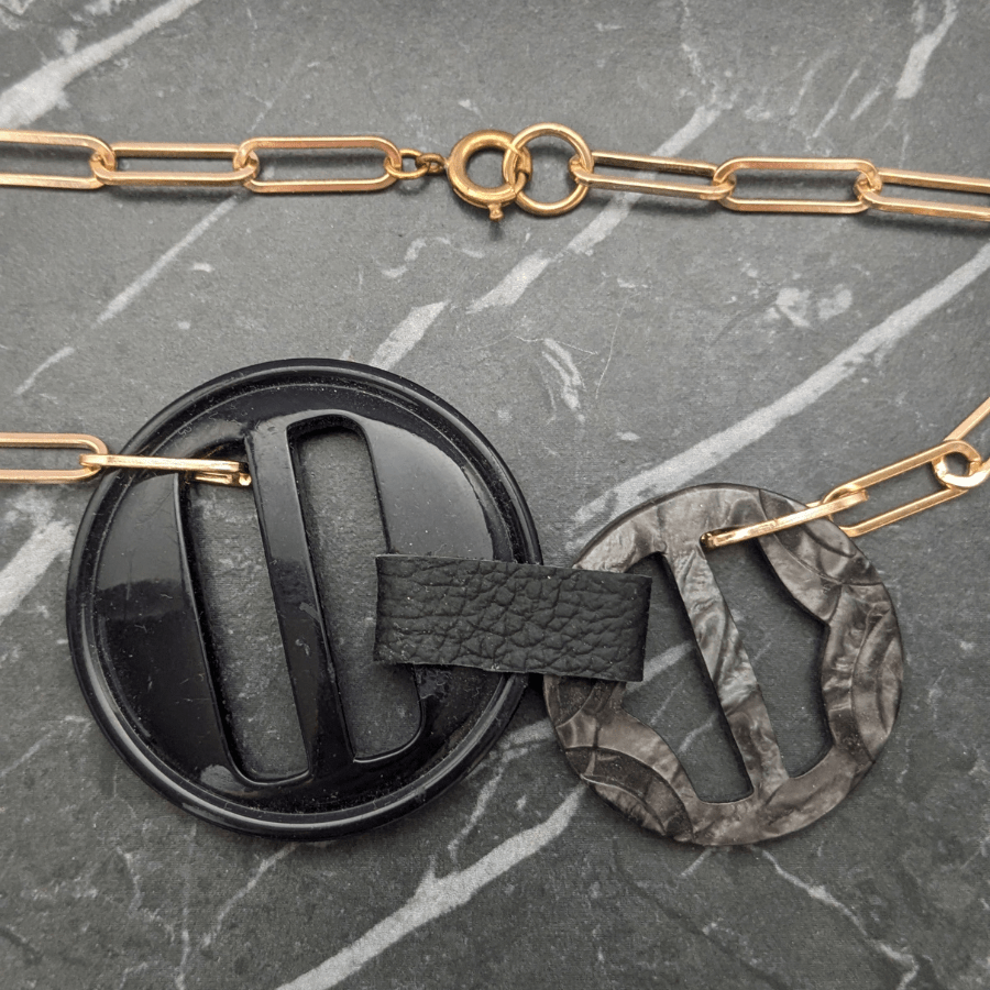 Vintage Double Black Belt Buckle Necklace - Image 5