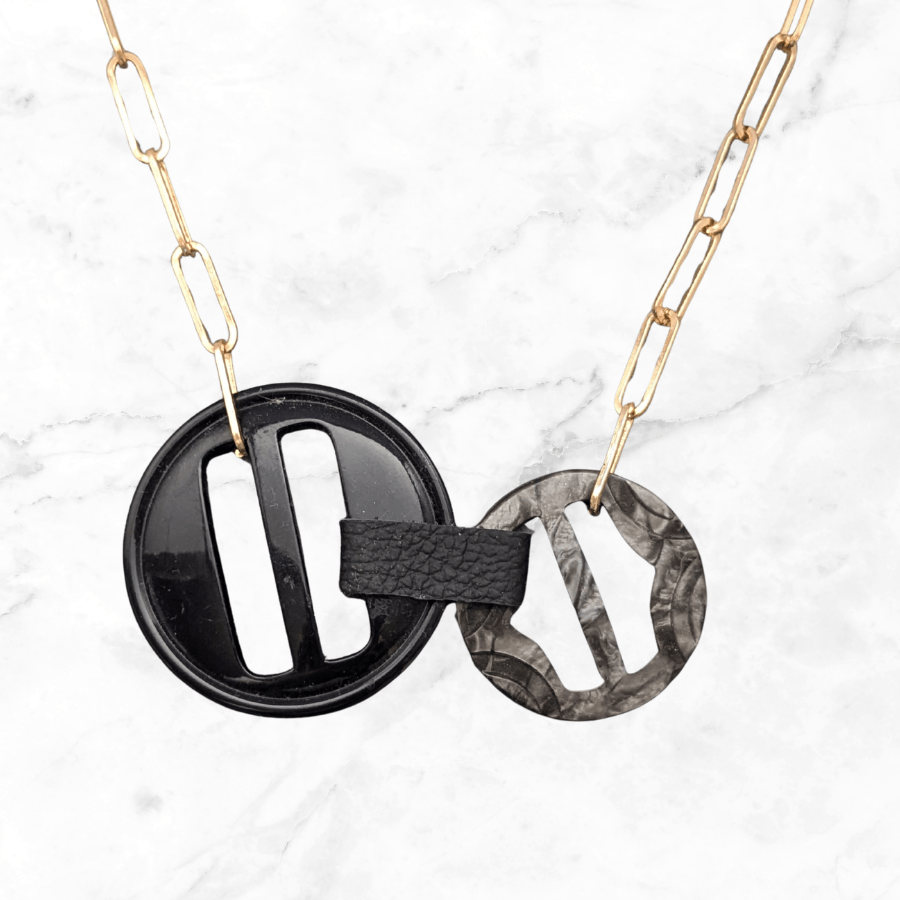 Vintage Double Black Belt Buckle Necklace - Image 6