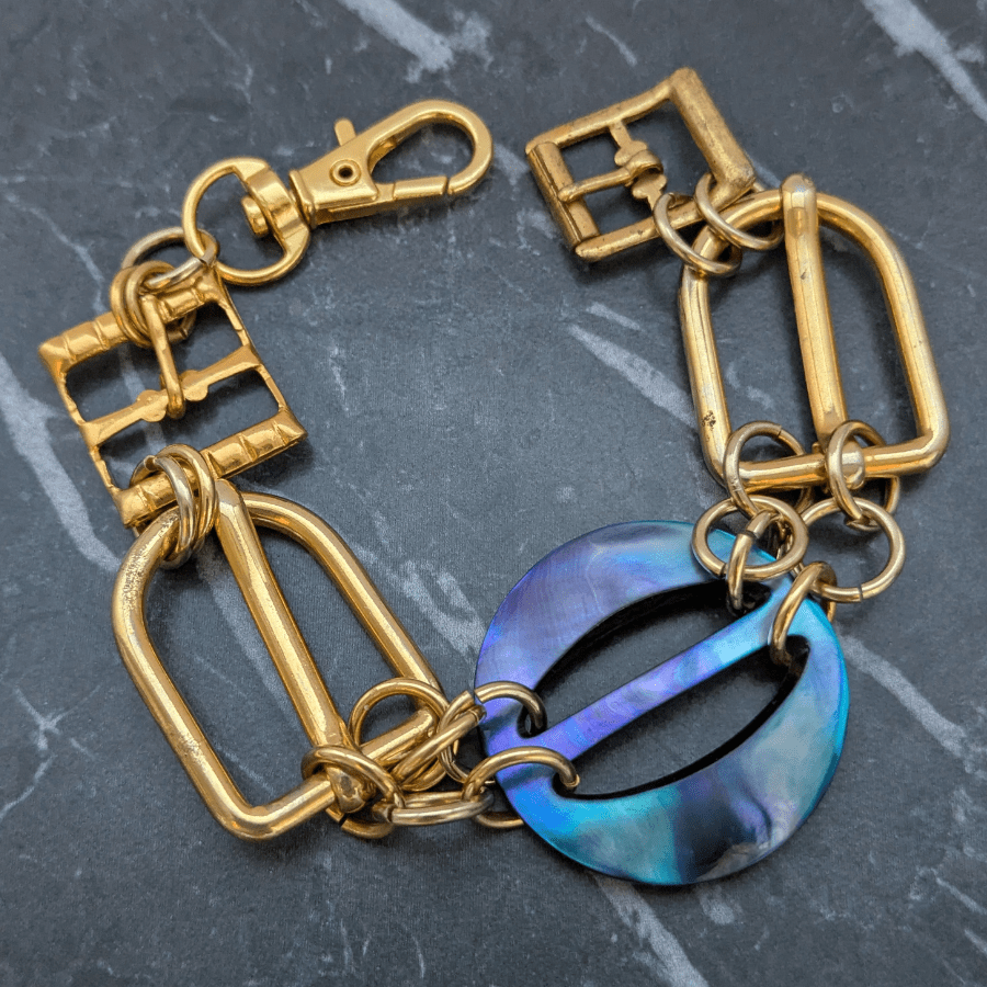 Belt Buckle Bracelet With Blue Mother Of Pearl