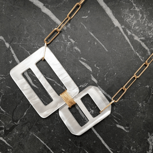 Vintage White Double Belt Buckle Necklace