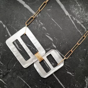 Vintage White Double Belt Buckle Necklace