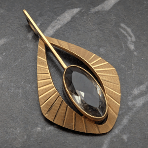 Vintage Gold Plated Drop Pendant With Grey Glass Cabochon