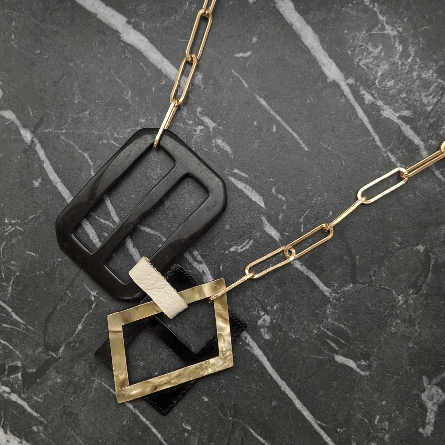 Vintage Black Double Belt Buckle Necklace