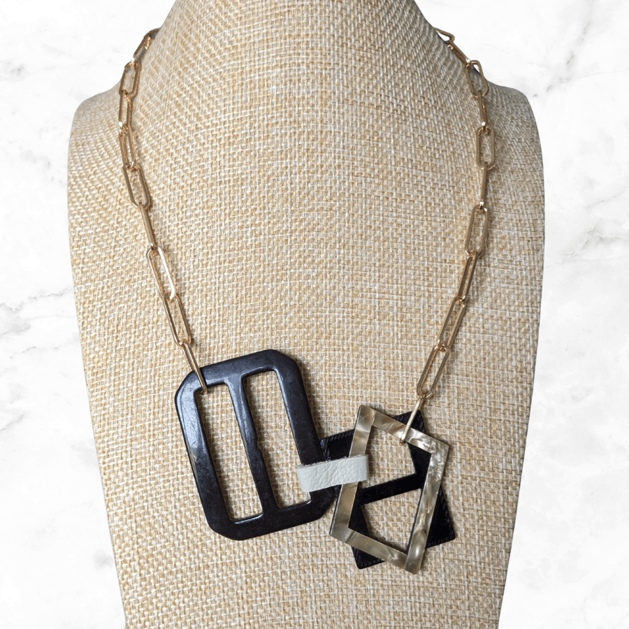 Vintage Black Double Belt Buckle Necklace - Image 3