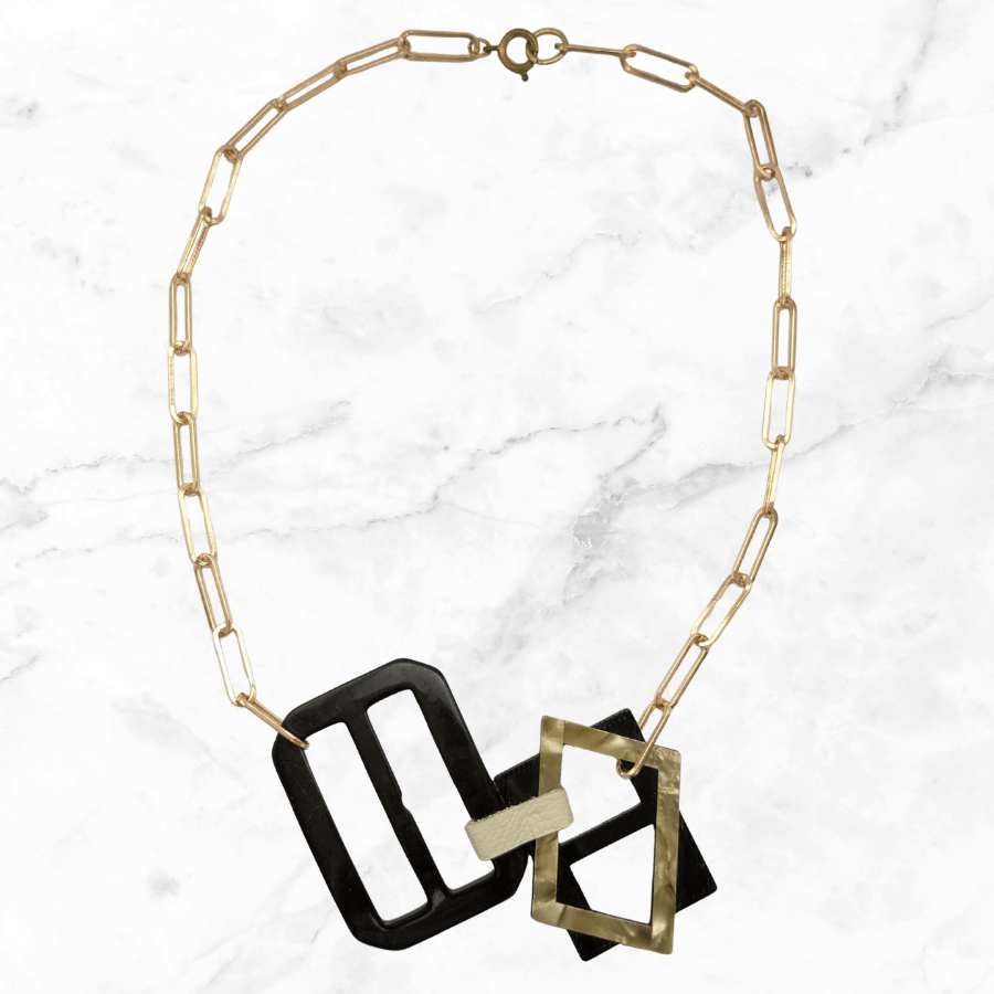 Vintage Black Double Belt Buckle Necklace - Image 4