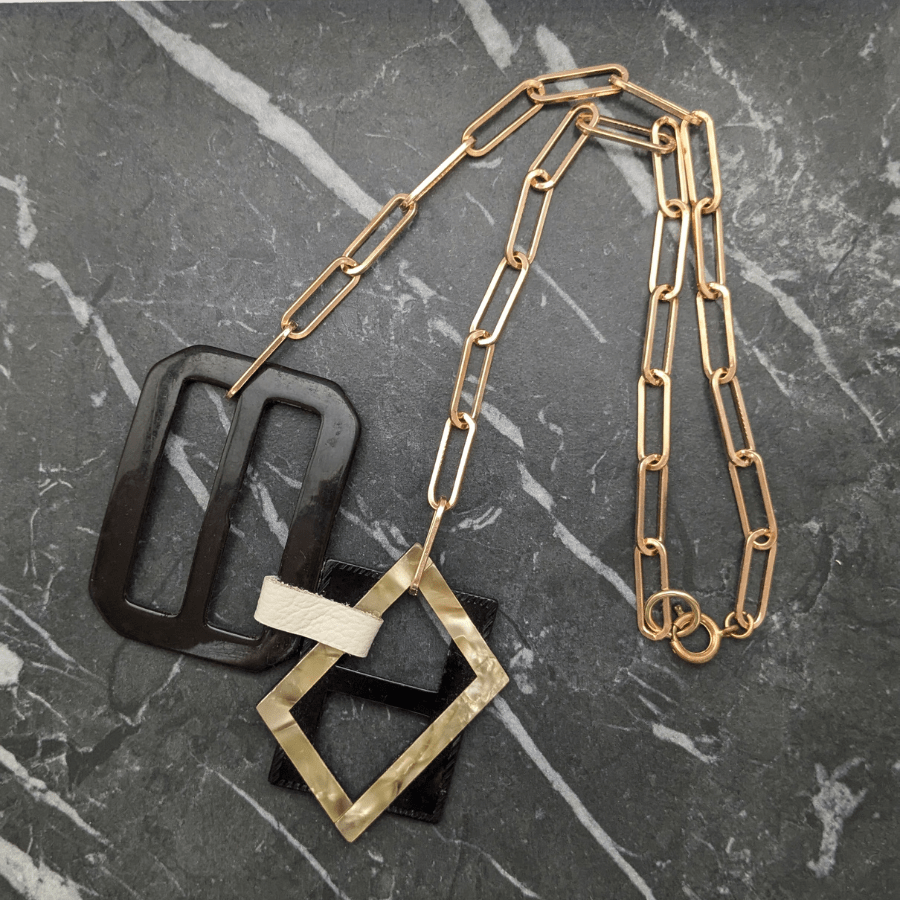 Vintage Black Double Belt Buckle Necklace - Image 5