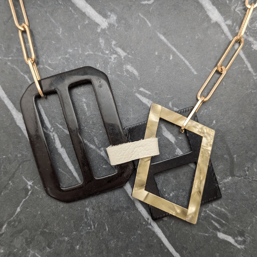 Vintage Black Double Belt Buckle Necklace - Image 7