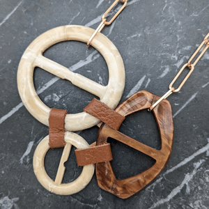 Vintage Brown and Cream Triple Belt Buckle Necklace