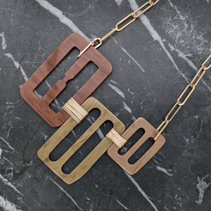 Vintage Brown Triple Belt Buckle Necklace