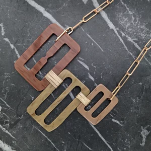 Vintage Brown Triple Belt Buckle Necklace