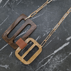 Vintage Brown Double Belt Buckle Necklace