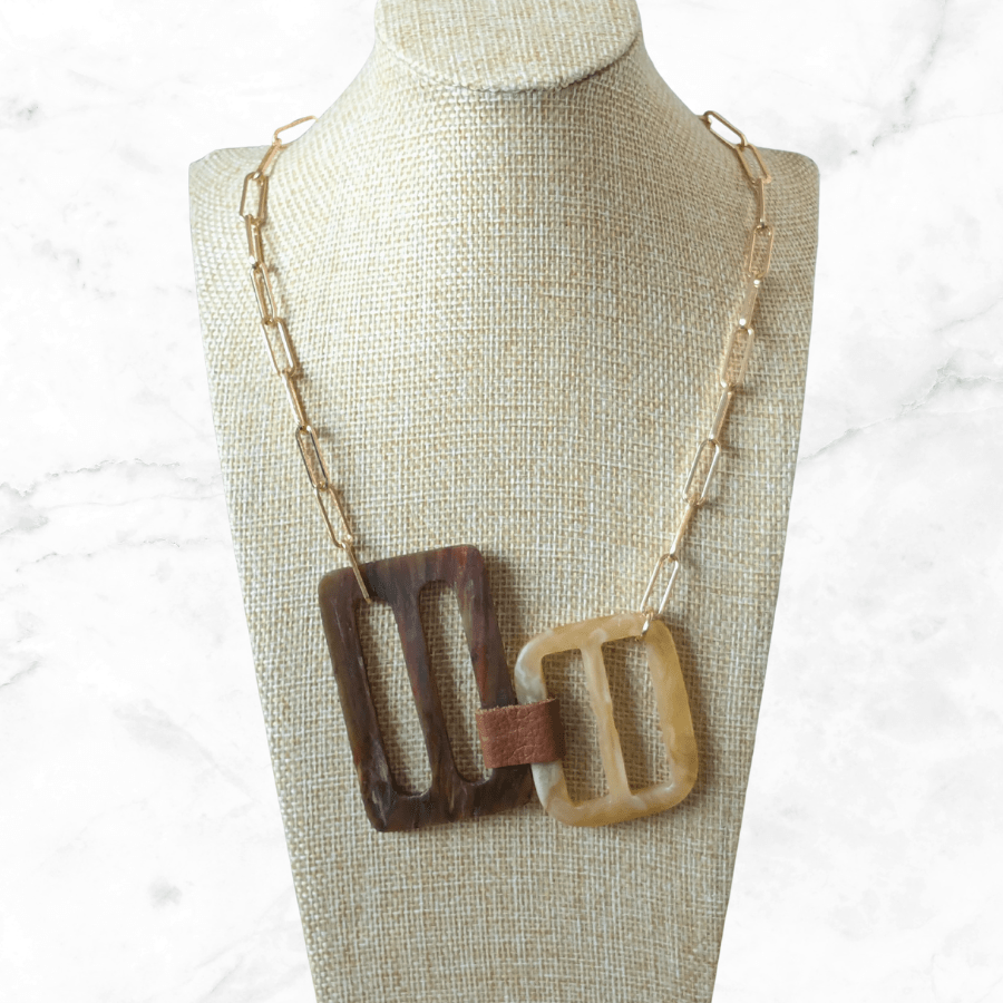 Vintage Brown Double Belt Buckle Necklace - Image 3