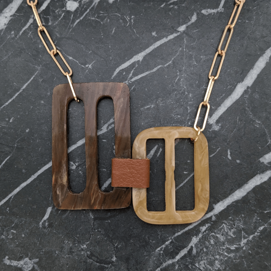 Vintage Brown Double Belt Buckle Necklace - Image 5