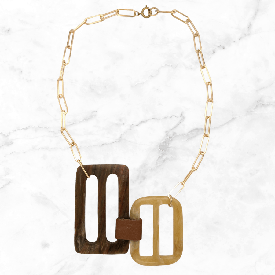 Vintage Brown Double Belt Buckle Necklace - Image 6