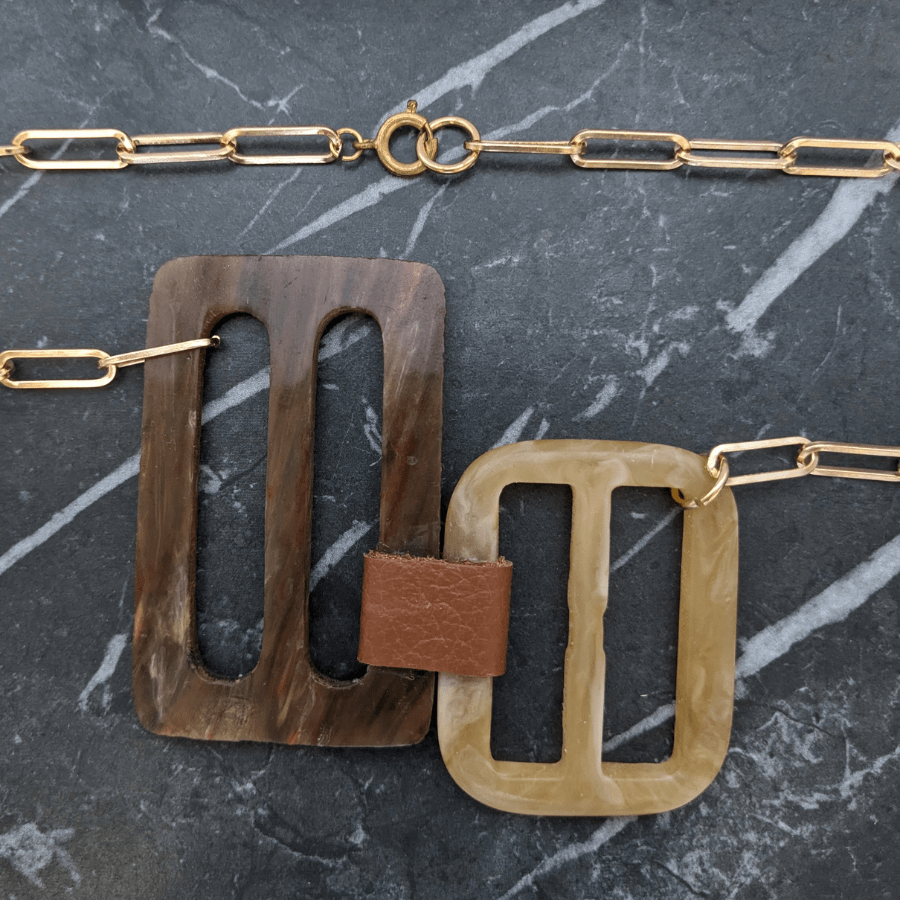 Vintage Brown Double Belt Buckle Necklace - Image 7