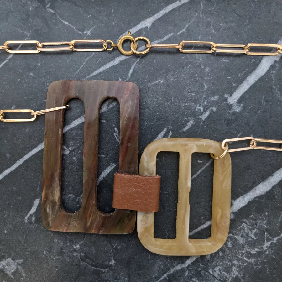 Vintage Brown Double Belt Buckle Necklace - Image 7