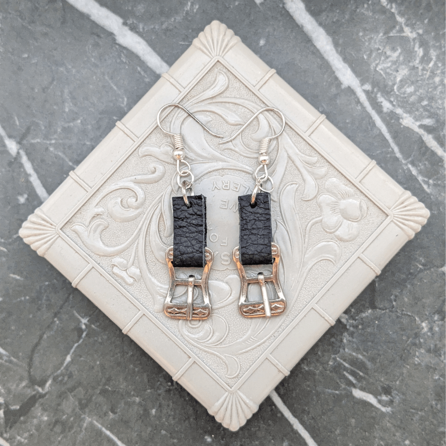 Vintage Belt Buckle Drop Earrings - Image 2