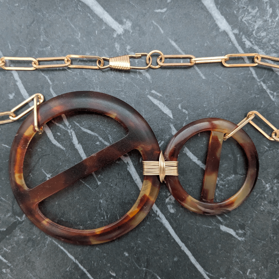 Vintage Double Round Belt Buckle Necklace - Image 4