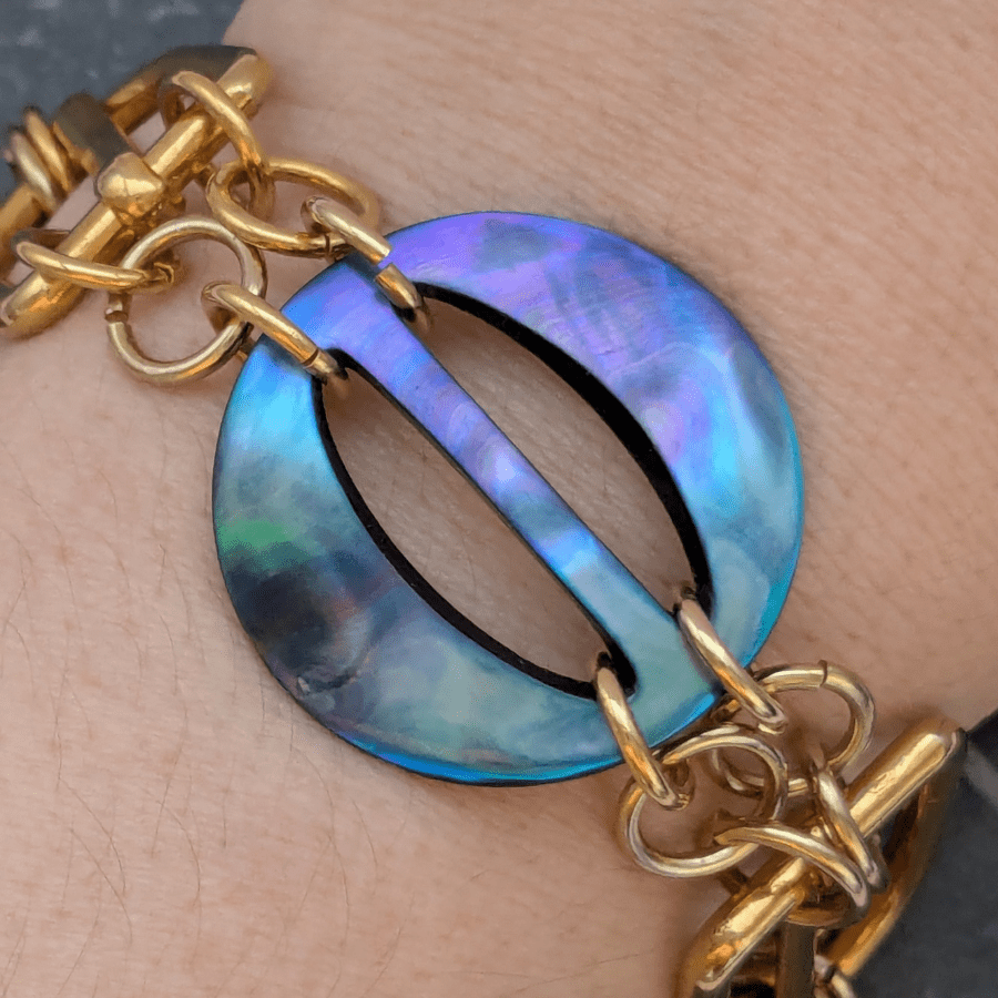 Belt Buckle Bracelet With Blue Mother Of Pearl - Image 4