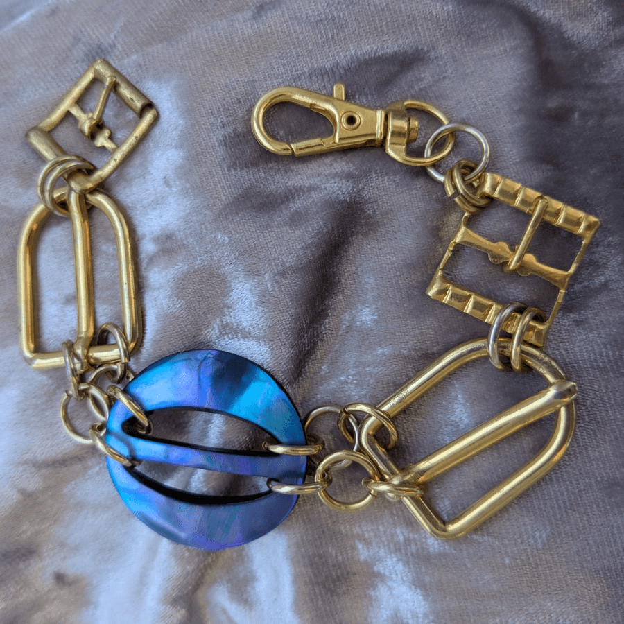 Belt Buckle Bracelet With Blue Mother Of Pearl - Image 5