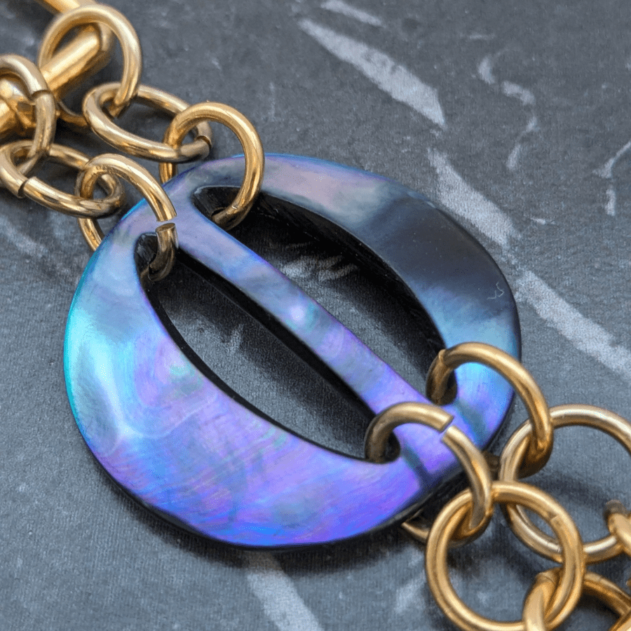 Belt Buckle Bracelet With Blue Mother Of Pearl - Image 6