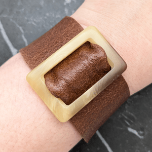 Vintage Cream Belt Buckle Leather Bracelet