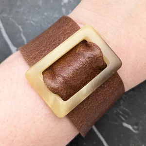 Vintage Cream Belt Buckle Leather Bracelet