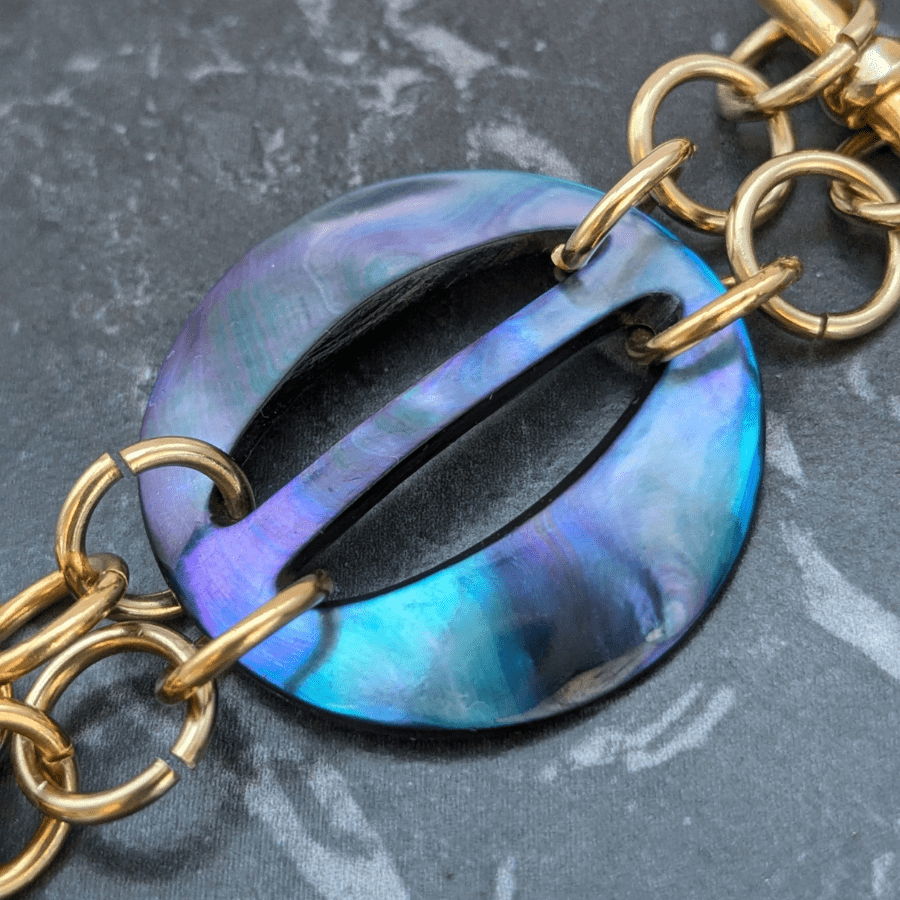 Belt Buckle Bracelet With Blue Mother Of Pearl - Image 7