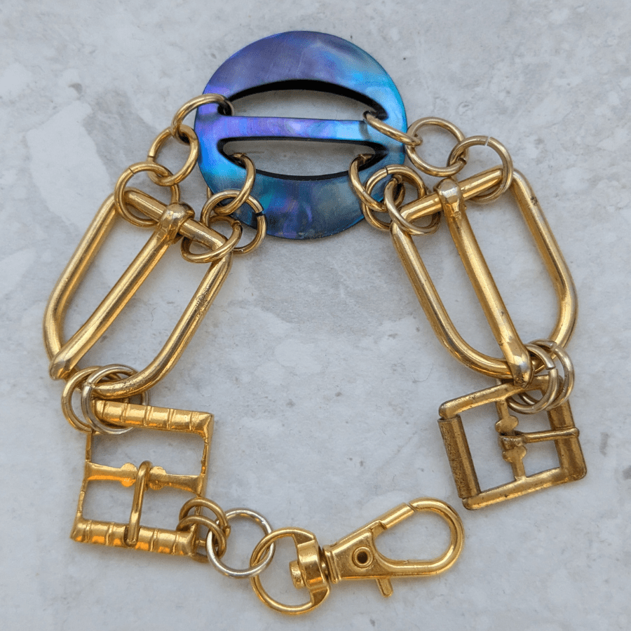 Belt Buckle Bracelet With Blue Mother Of Pearl - Image 8