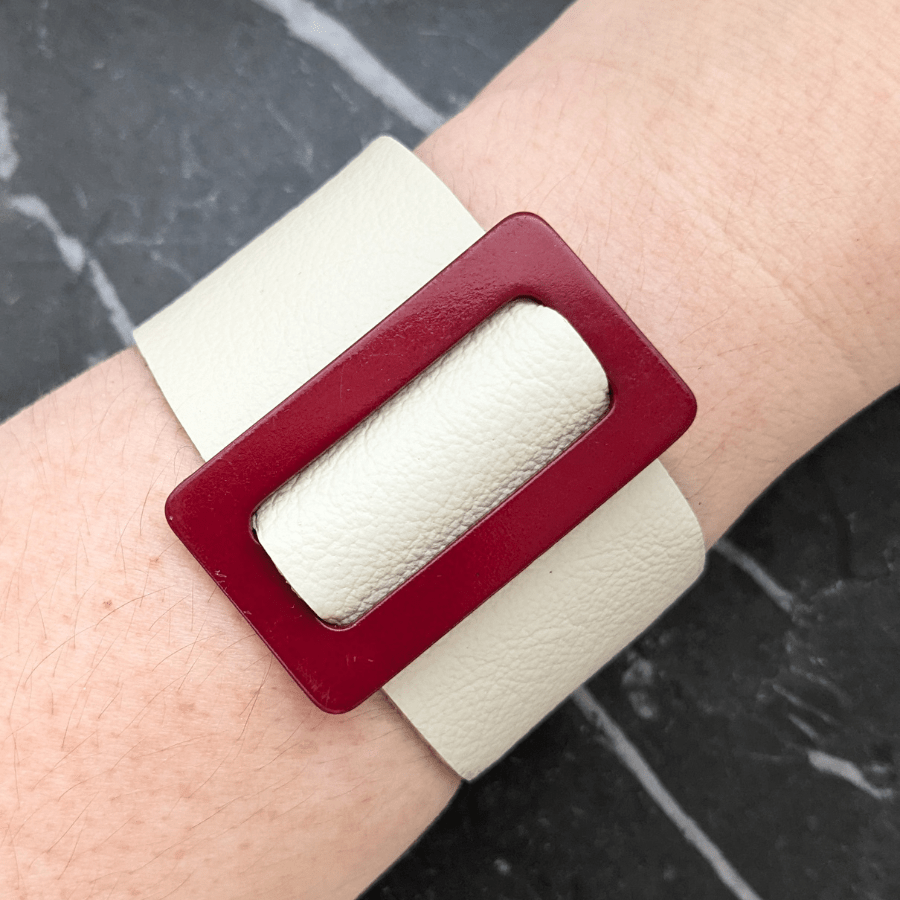 Vintage Red Belt Buckle Leather Bracelet