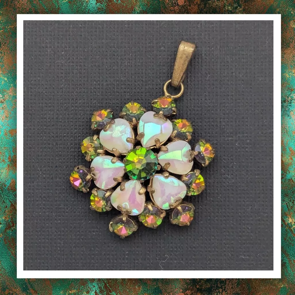 vintage pendant with colourful rhinestones
