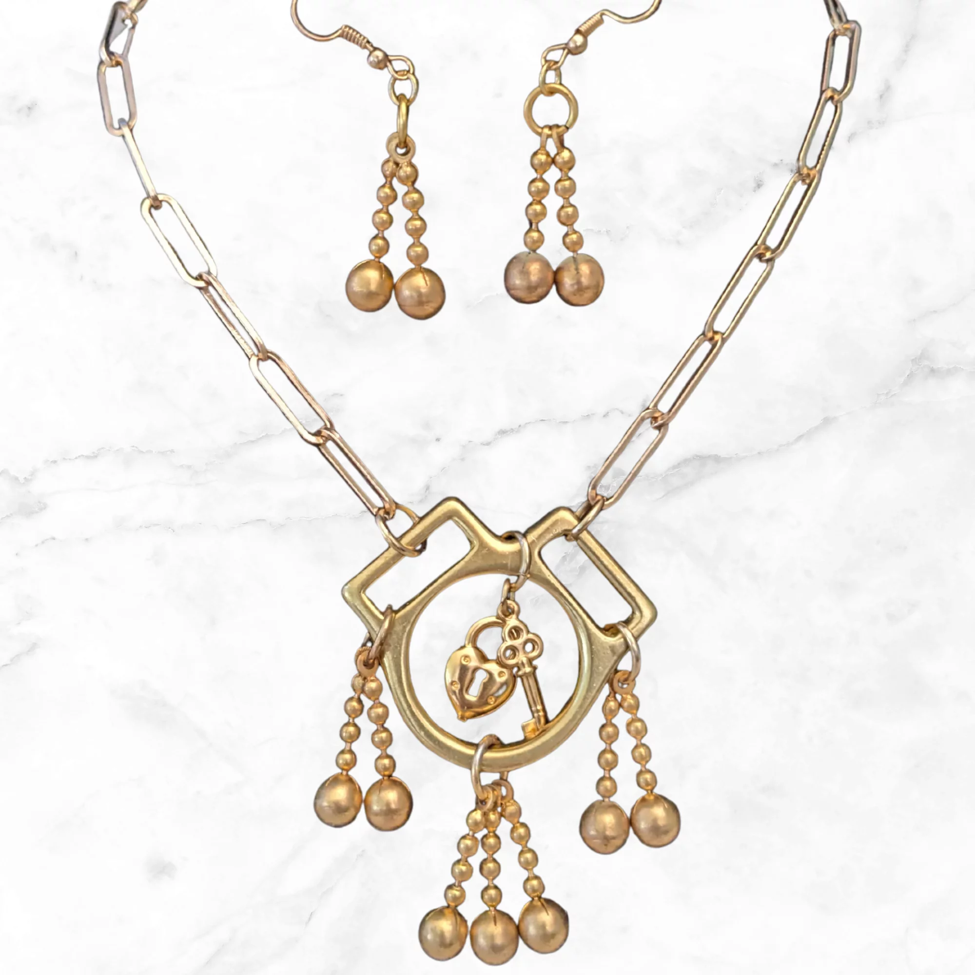 Artisan Upcycled Vintage Charm Necklace and Matching Earrings