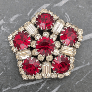 Vintage Ruby Red and Clear Rhinestone Star Brooch