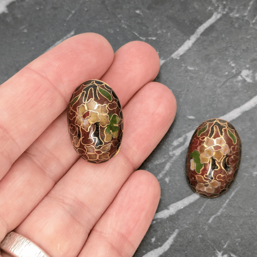 Vintage Cloisonne Floral Enamel Clip On Earrings - Image 5