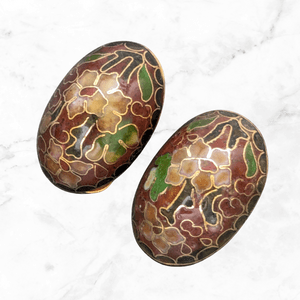 Vintage Cloisonne Floral Enamel Clip On Earrings