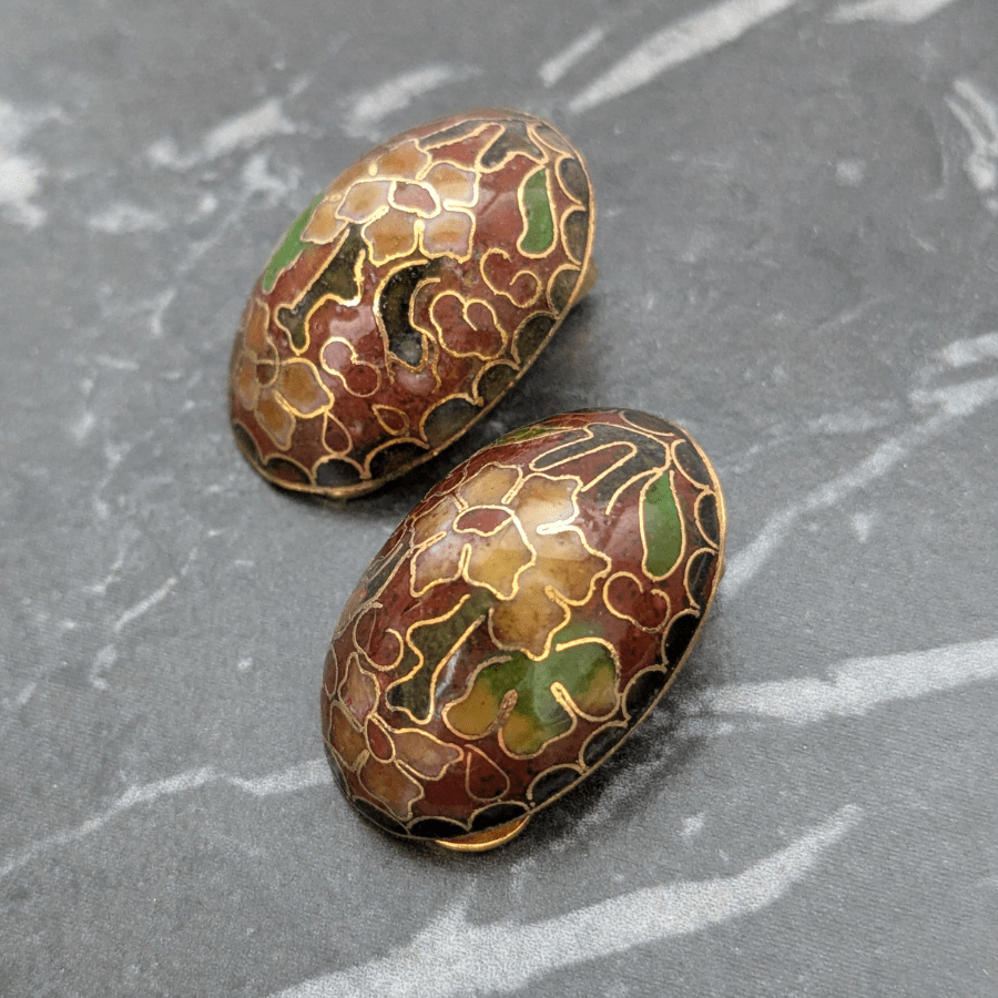 Vintage Cloisonne Floral Enamel Clip On Earrings - Image 6