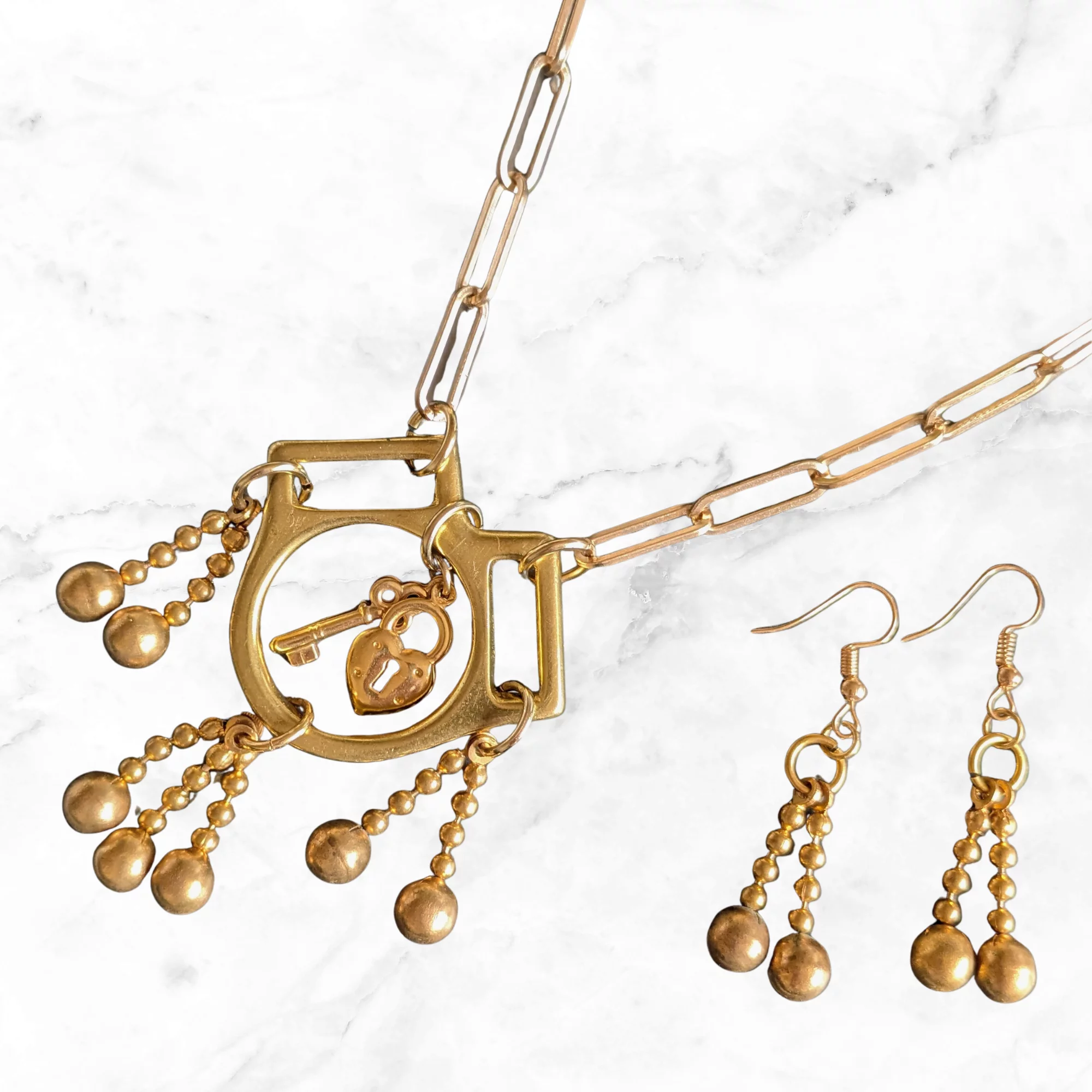 Artisan Upcycled Vintage Charm Necklace and Matching Earrings - Image 7