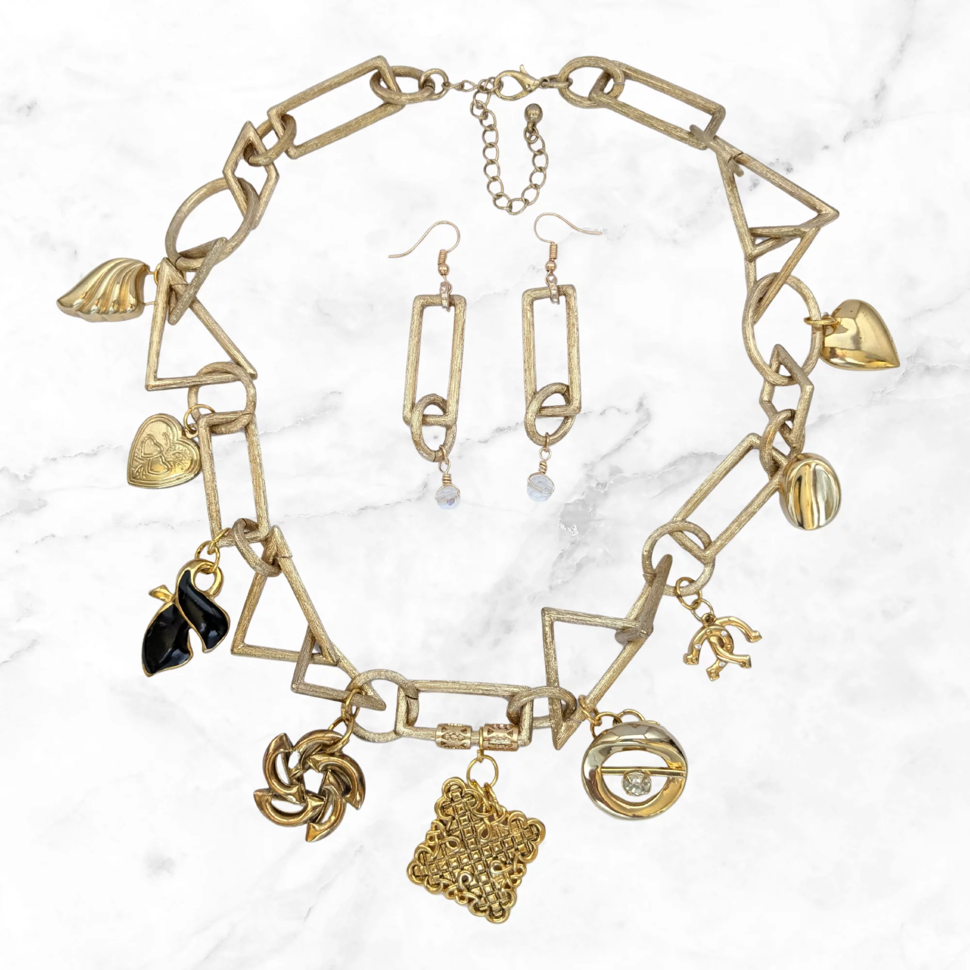 Upcycled Vintage Chunky Charm Necklace and Earrings - Image 7