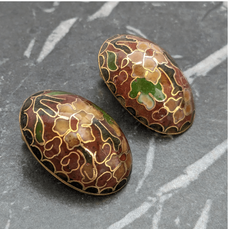Vintage Cloisonne Floral Enamel Clip On Earrings - Image 2