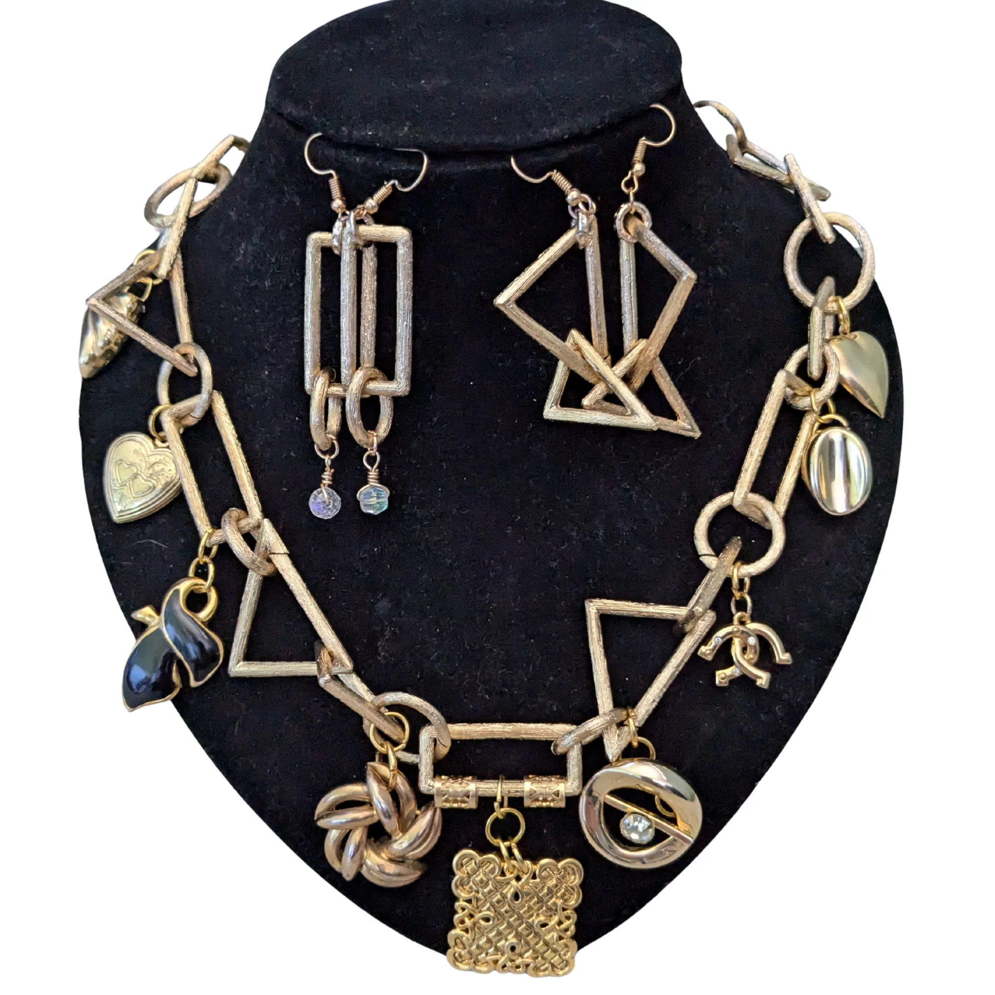 Upcycled Vintage Chunky Charm Necklace and Earrings