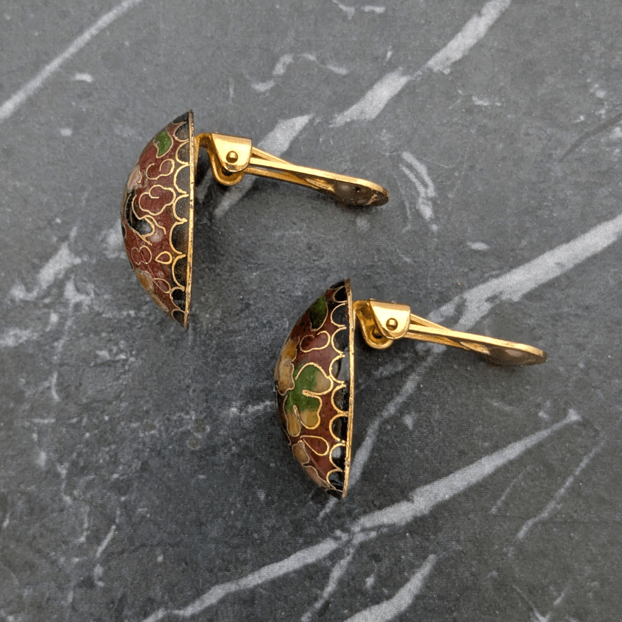 Vintage Cloisonne Floral Enamel Clip On Earrings - Image 3