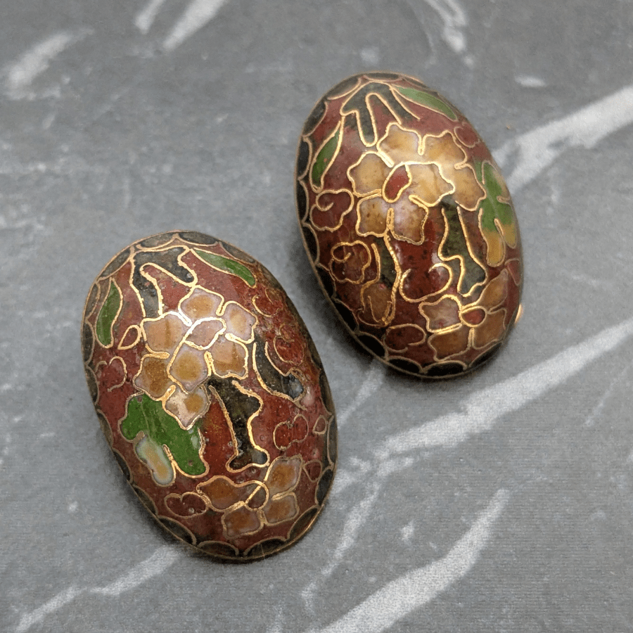 Vintage Cloisonne Floral Enamel Clip On Earrings - Image 4