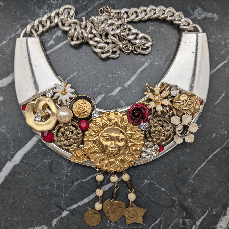 Upcycled Single Earring and Rhinestone Necklace