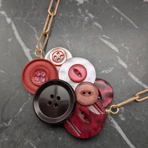 Vintage Button Cluster Necklace Red and Pink