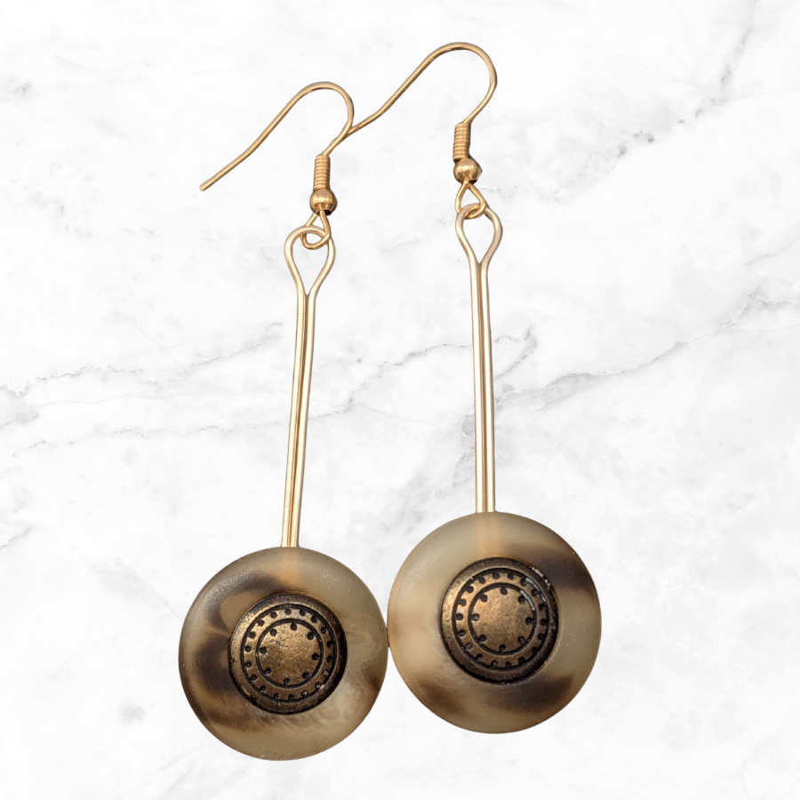 Vintage Button Drop Earrings - Image 2