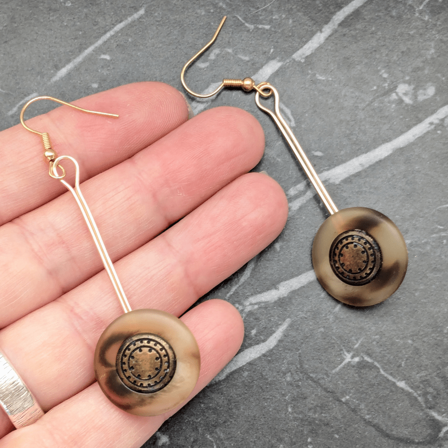 Vintage Button Drop Earrings - Image 3