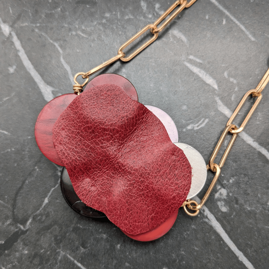 Vintage Button Cluster Necklace Red and Pink - Image 4