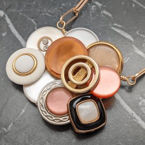 Button Cluster Necklace In Gold White and Orange