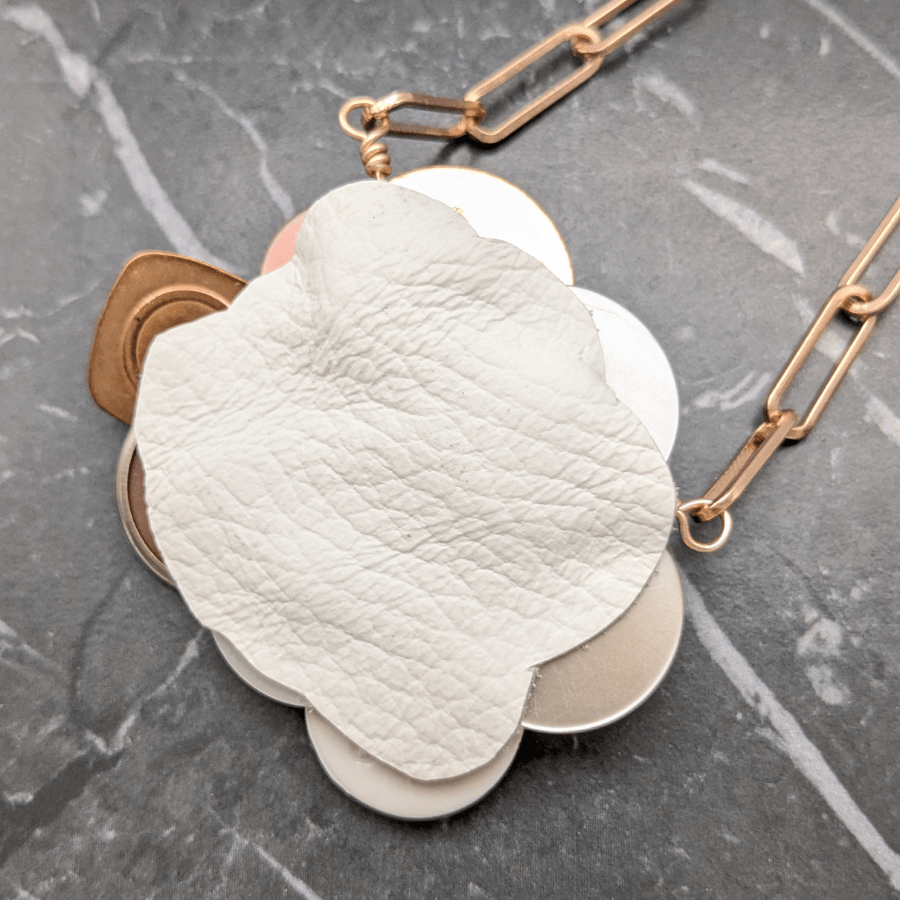 Button Cluster Necklace In Gold White and Orange - Image 3